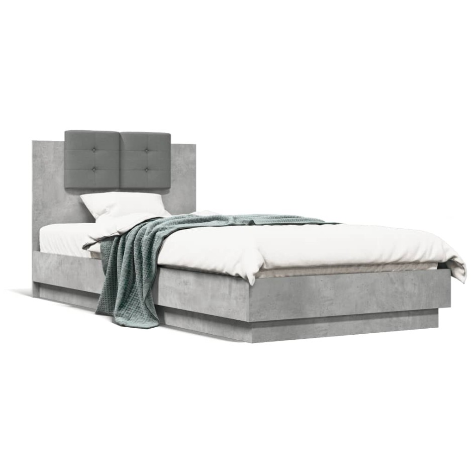 Cama con cabecero madera de ingeniería gris hormigón 90x200
