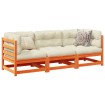 Set de sofás jardín 3 pzas con cojines madera pino marrón cera