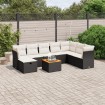 Set de sofás de jardín 8 piezas y cojines ratán sintético negro