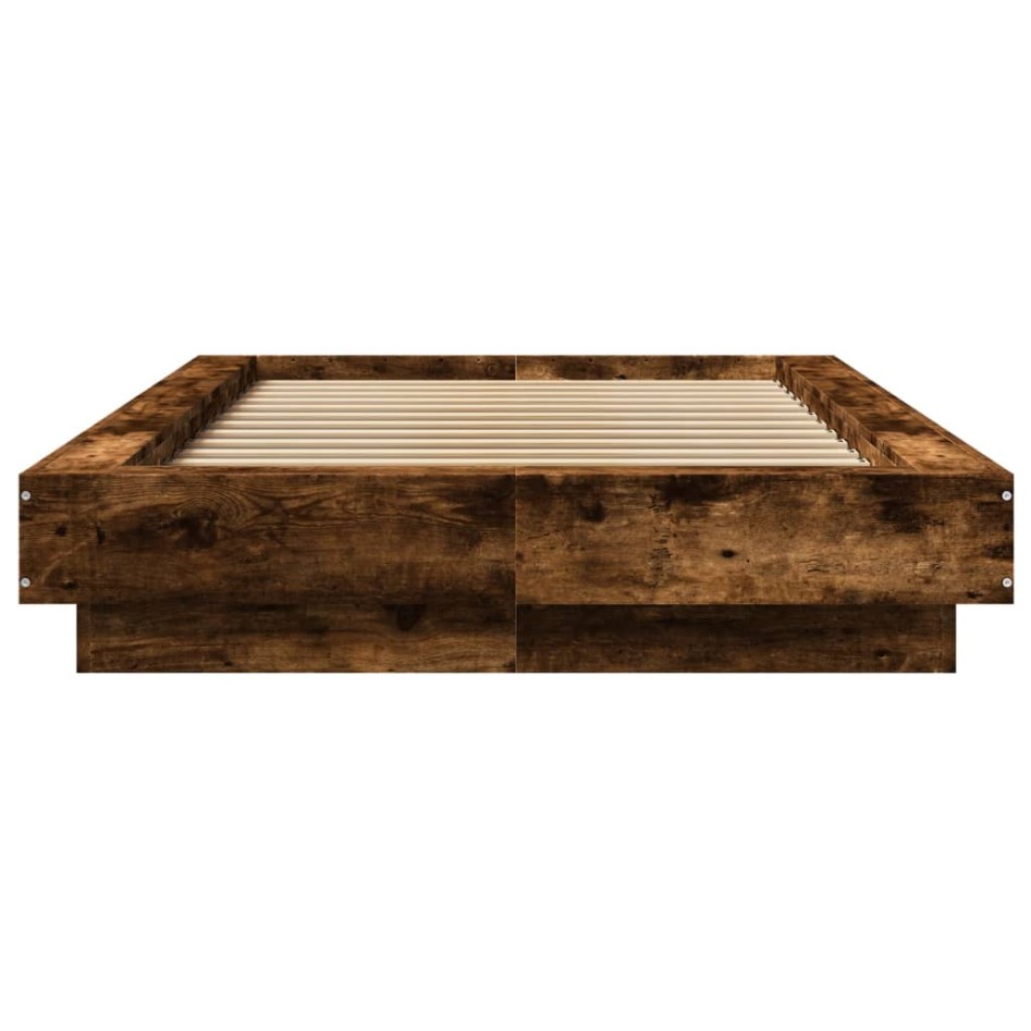 Estructura cama con luces LED madera roble ahumado 100x200