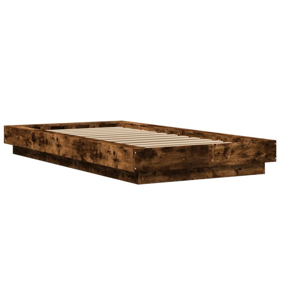 Estructura cama con luces LED madera roble ahumado 100x200