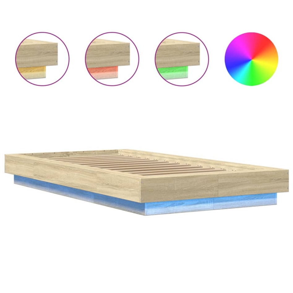 Estructura cama con luces LED madera roble Sonoma 90x190