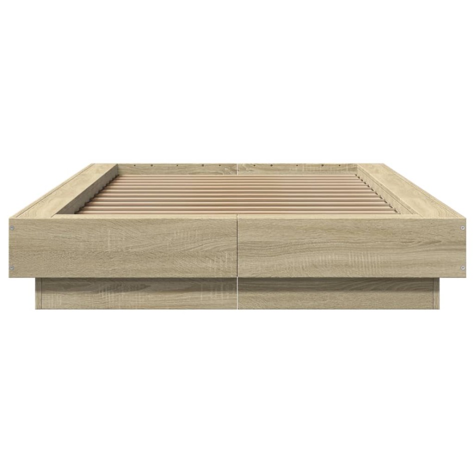 Estructura de cama con luces LED madera roble Sonoma 90x200