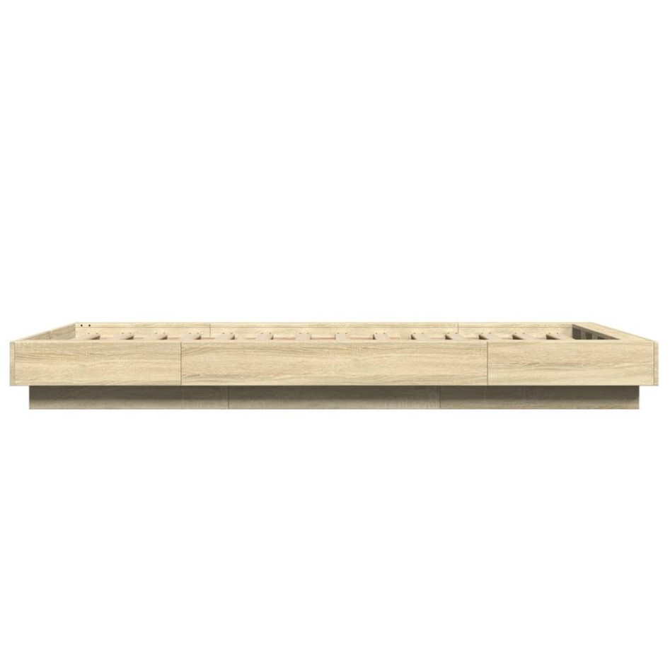 Estructura de cama con luces LED madera roble Sonoma 90x200