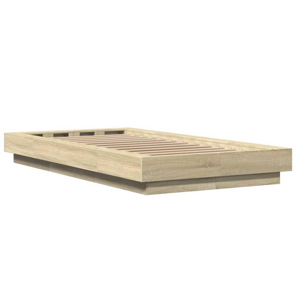 Estructura de cama con luces LED madera roble Sonoma 90x200