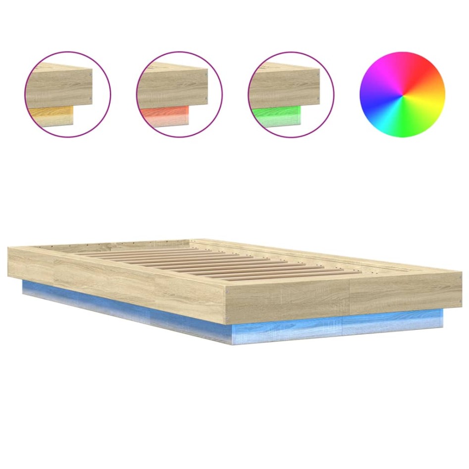 Estructura de cama con luces LED madera roble Sonoma 90x200