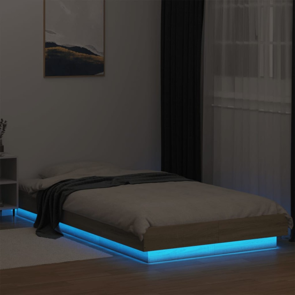 Estructura cama con luces LED madera roble Sonoma 75x190