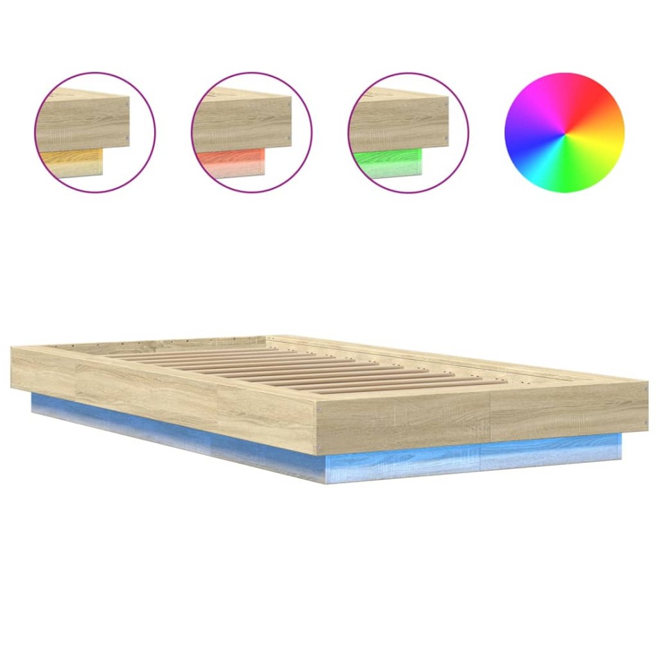 Estructura cama con luces LED madera roble Sonoma 75x190