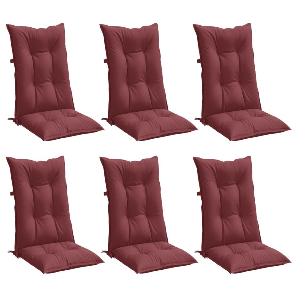 Cojines para silla respaldo alto 6 uds tela rojo tinto