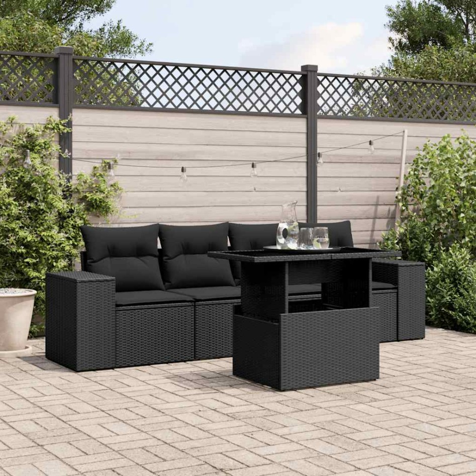 Set de muebles de jardín 5 pzas y cojines ratán sintético