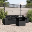 Set de muebles de jardín 5 pzas y cojines ratán sintético negro