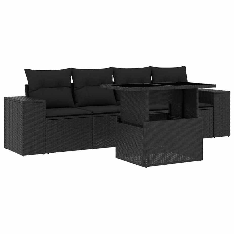 Set de muebles de jardín 5 pzas y cojines ratán sintético