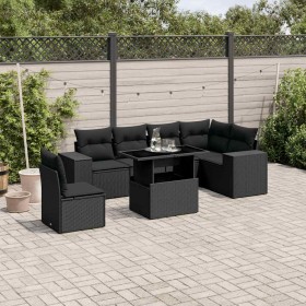 Set de sofás de jardín 7 pzas con cojines ratán sintético