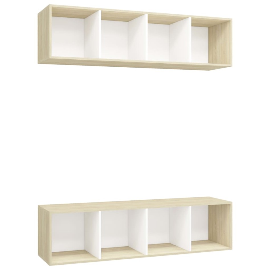 Muebles de salón de pared 2 uds blanco y roble
