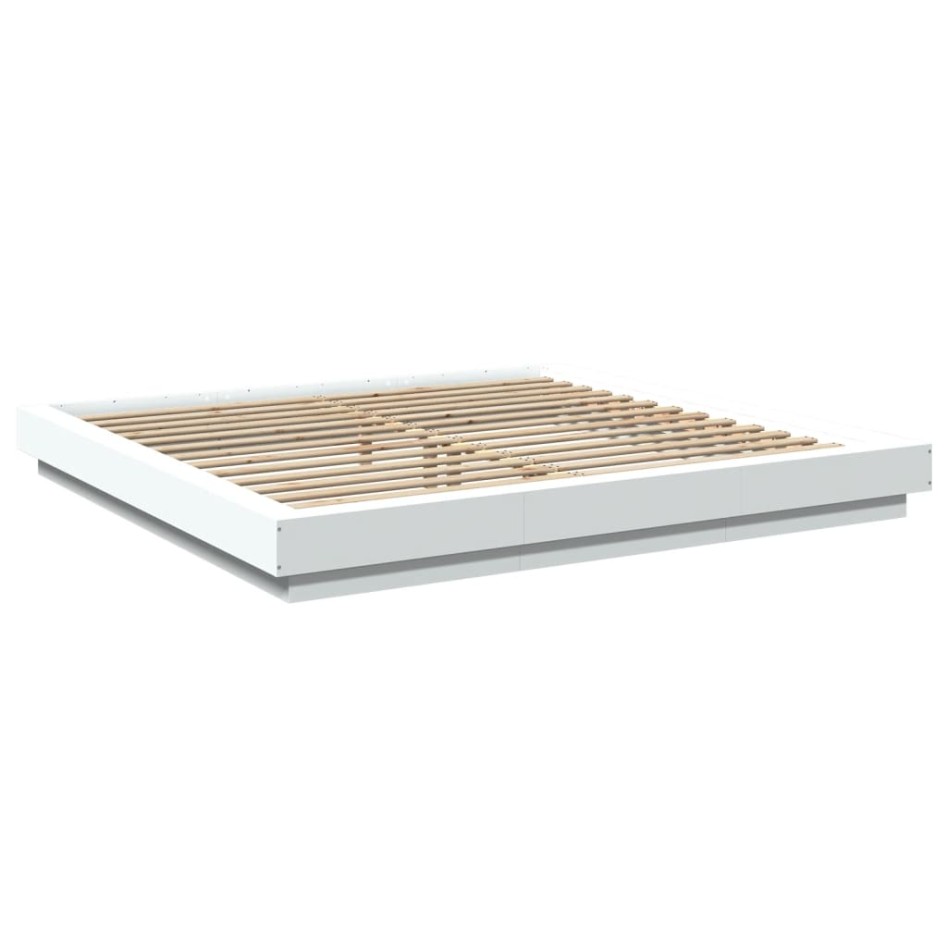 Estructura cama y luces LED madera ingeniería blanca 200x200