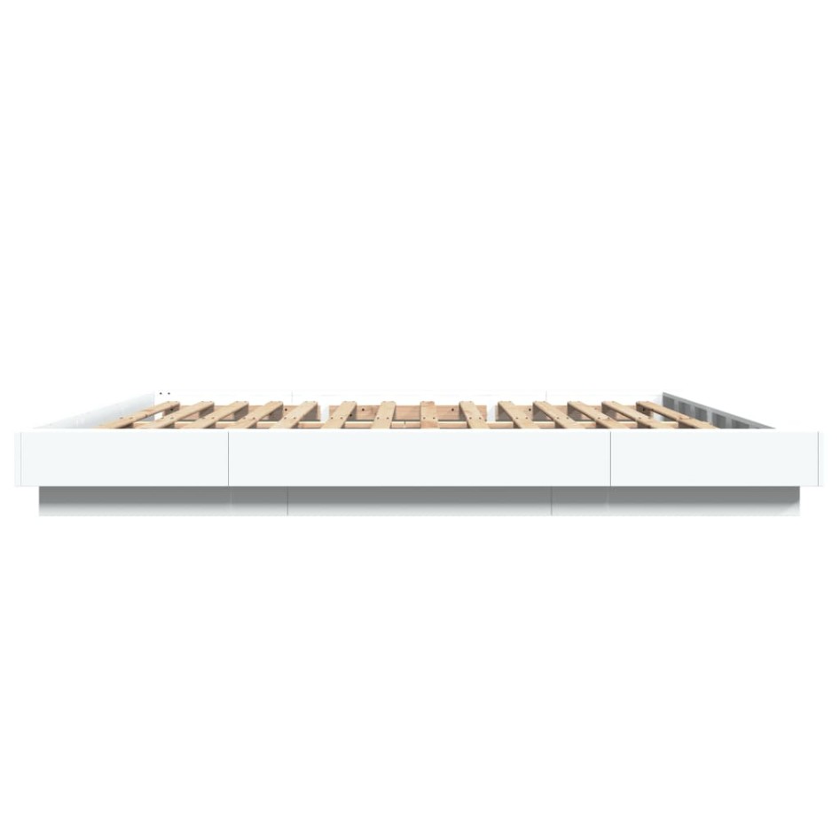 Estructura cama y luces LED madera ingeniería blanca 200x200