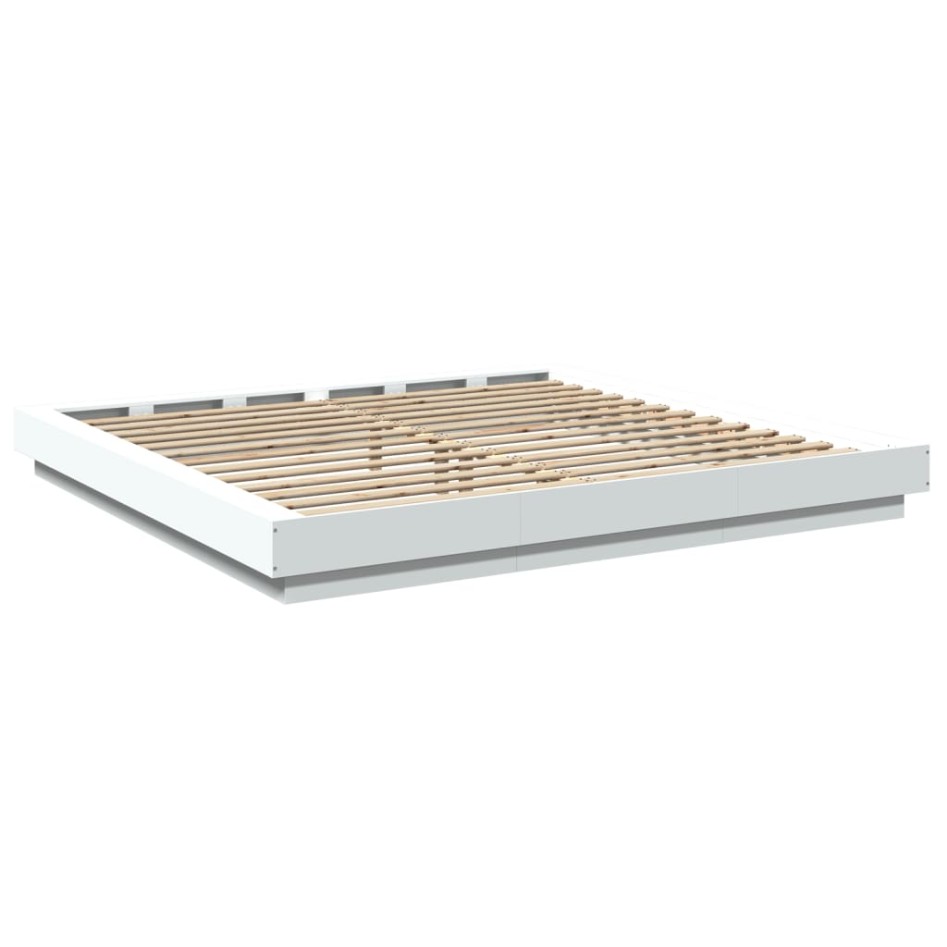 Estructura cama y luces LED madera ingeniería blanca 200x200