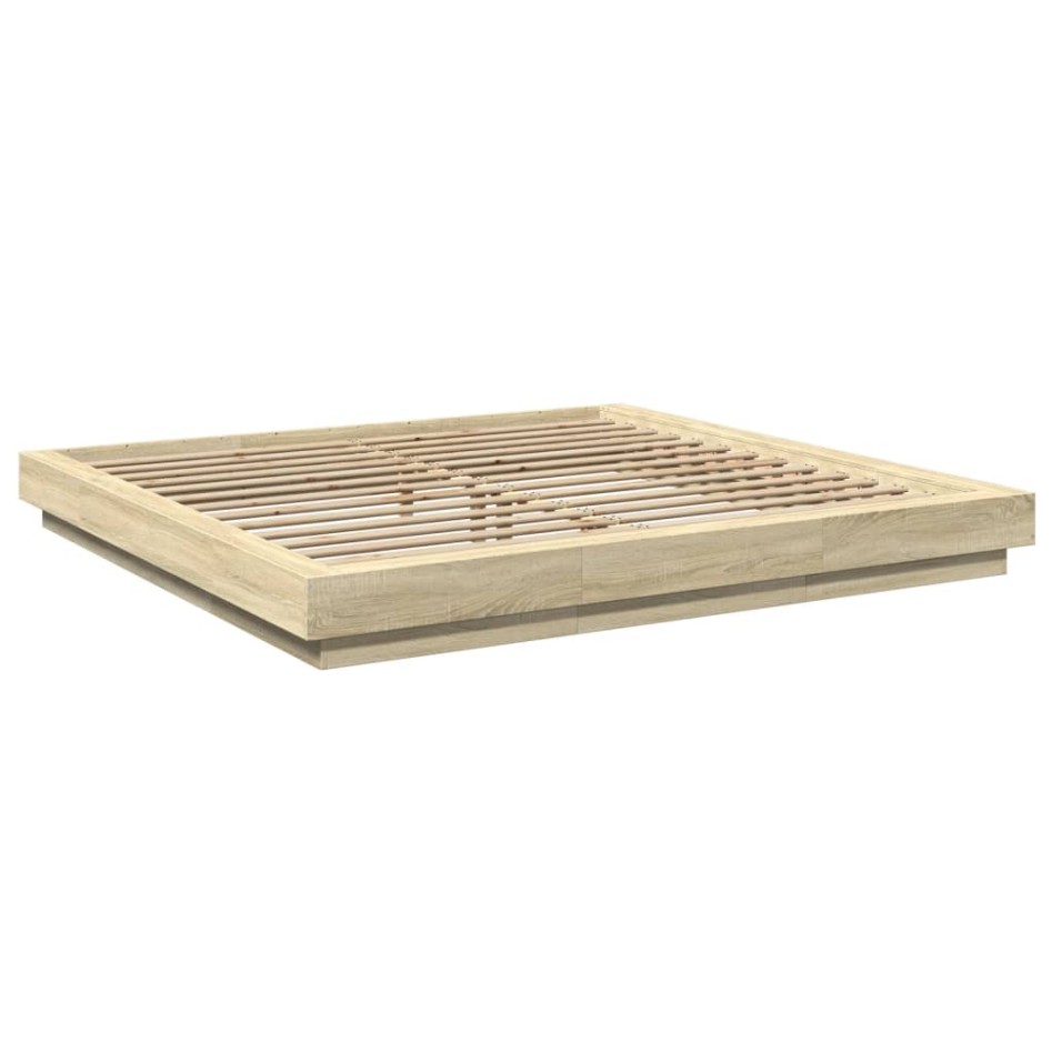 Estructura de cama con luces LED madera roble Sonoma 200x200