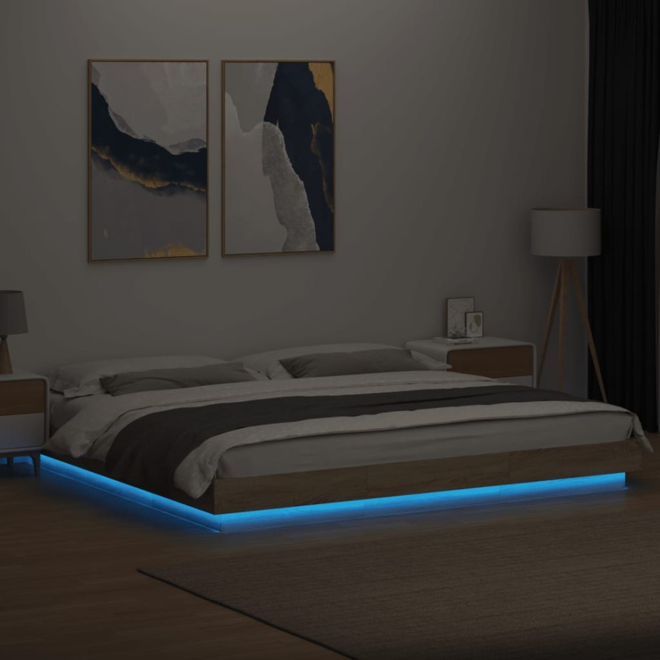 Estructura cama con luces LED madera roble Sonoma 180x200