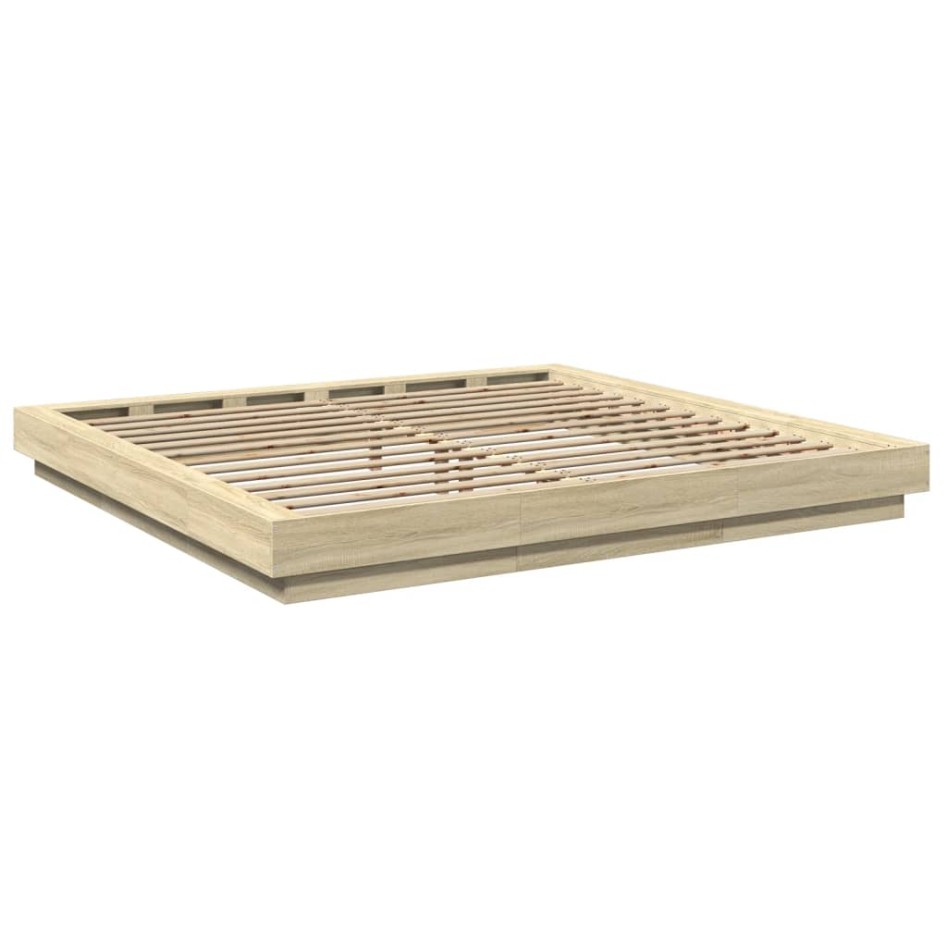 Estructura cama con luces LED madera roble Sonoma 180x200