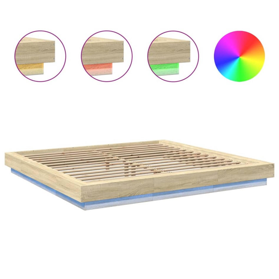 Estructura cama con luces LED madera roble Sonoma 180x200