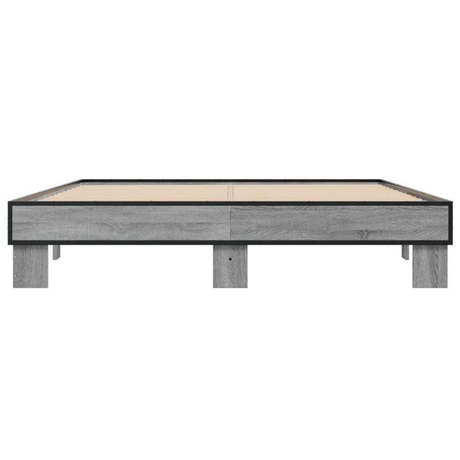 Estructura cama madera ingeniería metal gris Sonoma 150x200