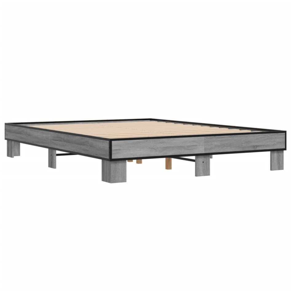Estructura cama madera ingeniería metal gris Sonoma 150x200