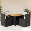 Set de muebles jardín 5 pzas con cojines ratán sintético negro