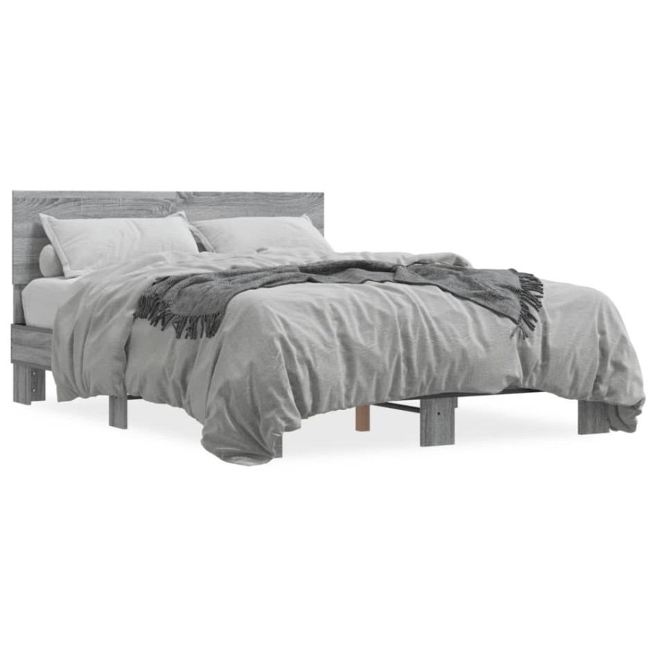 Estructura cama madera ingeniería metal gris Sonoma 120x200