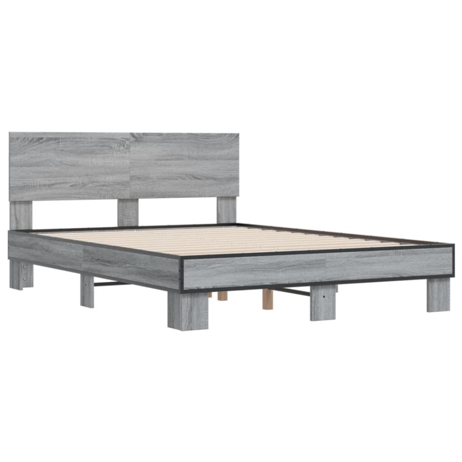 Estructura cama madera ingeniería metal gris Sonoma 120x200