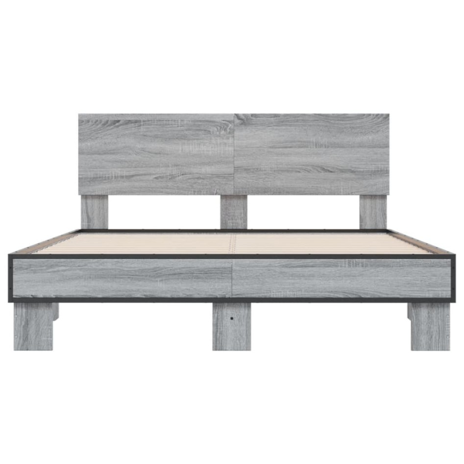 Estructura cama madera ingeniería metal gris Sonoma 120x200