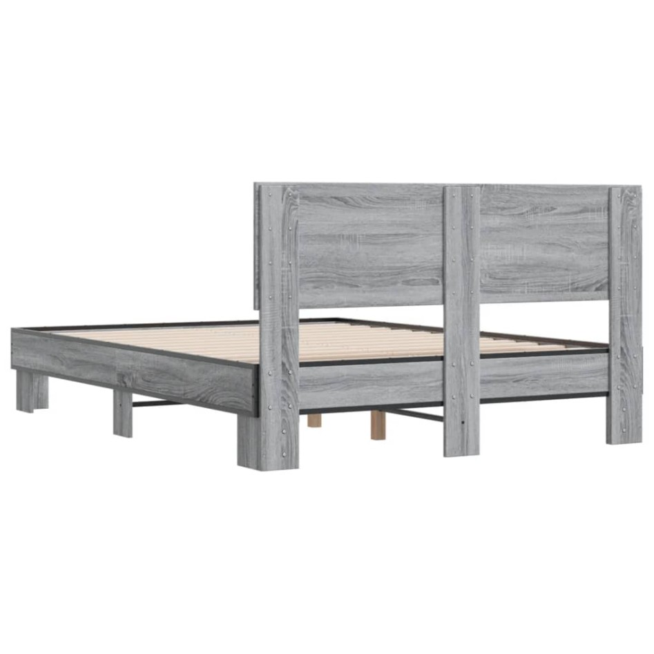 Estructura cama madera ingeniería metal gris Sonoma 120x200