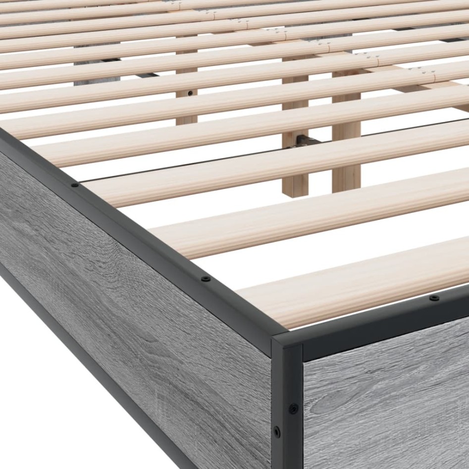 Estructura cama madera ingeniería metal gris Sonoma 120x200
