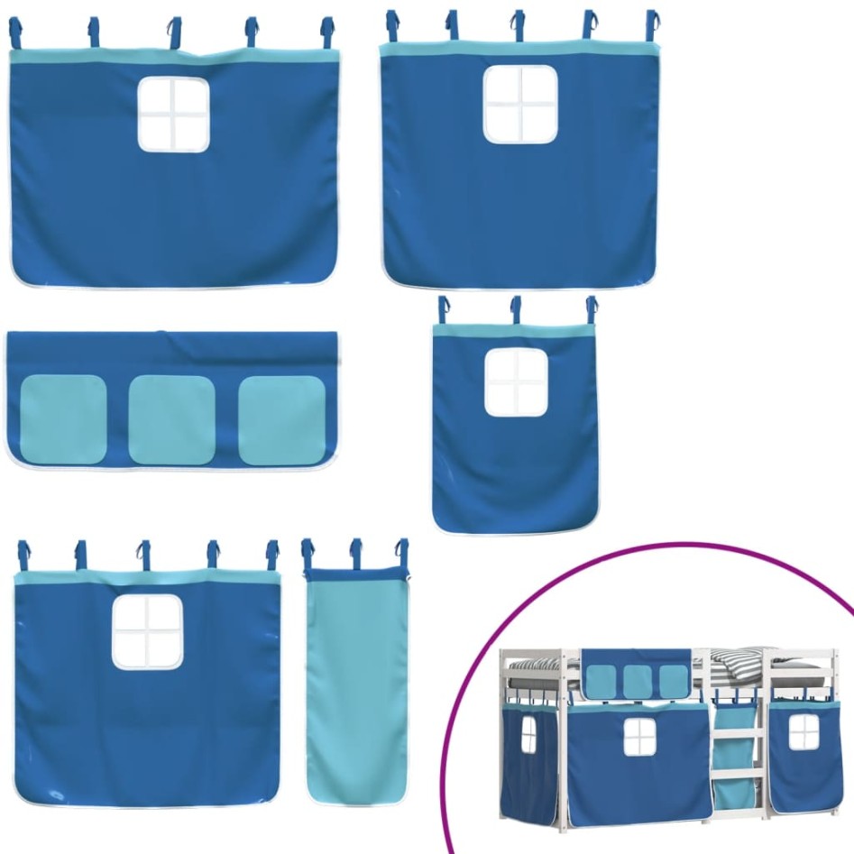 Litera con cortinas madera maciza de pino azul 90x200