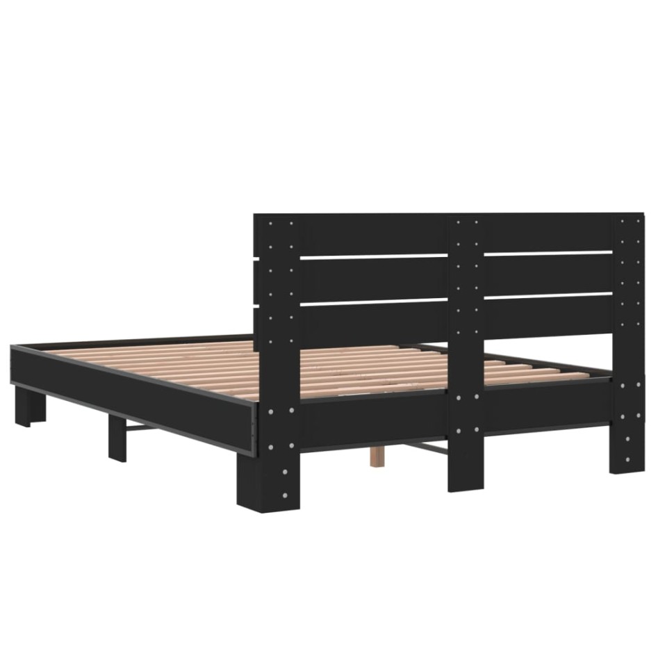 Estructura de cama madera de ingeniería y metal negro