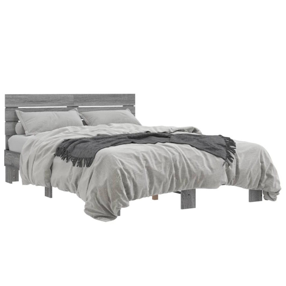 Estructura cama madera ingeniería metal gris Sonoma 140x200