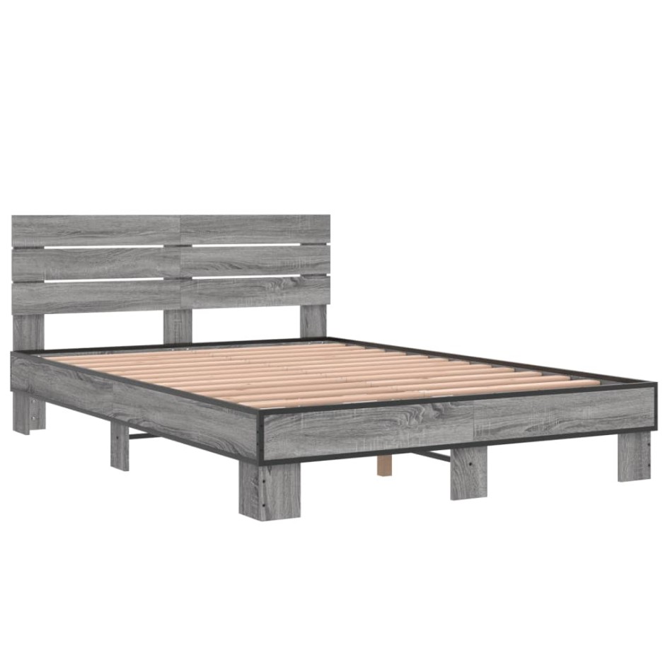 Estructura cama madera ingeniería metal gris Sonoma 140x200