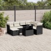 Set de sofás de jardín 8 piezas y cojines ratán sintético negro