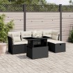 Set de sofás de jardín 6 piezas y cojines ratán sintético negro