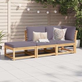 Set de muebles para jardín 3 piezas con cojines madera