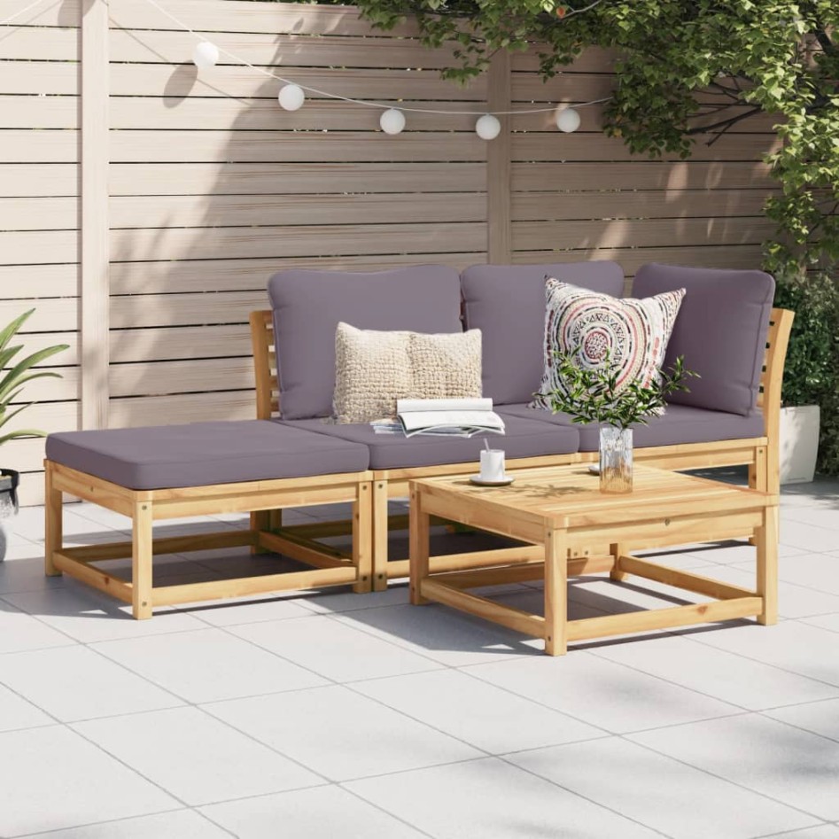 Set de muebles para jardín 3 piezas con cojines madera