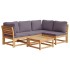 Juego de muebles jardín 5 pzas con cojines madera maciza
