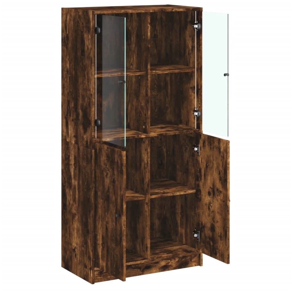 Aparador alto con puertas madera roble ahumado 68x37x142