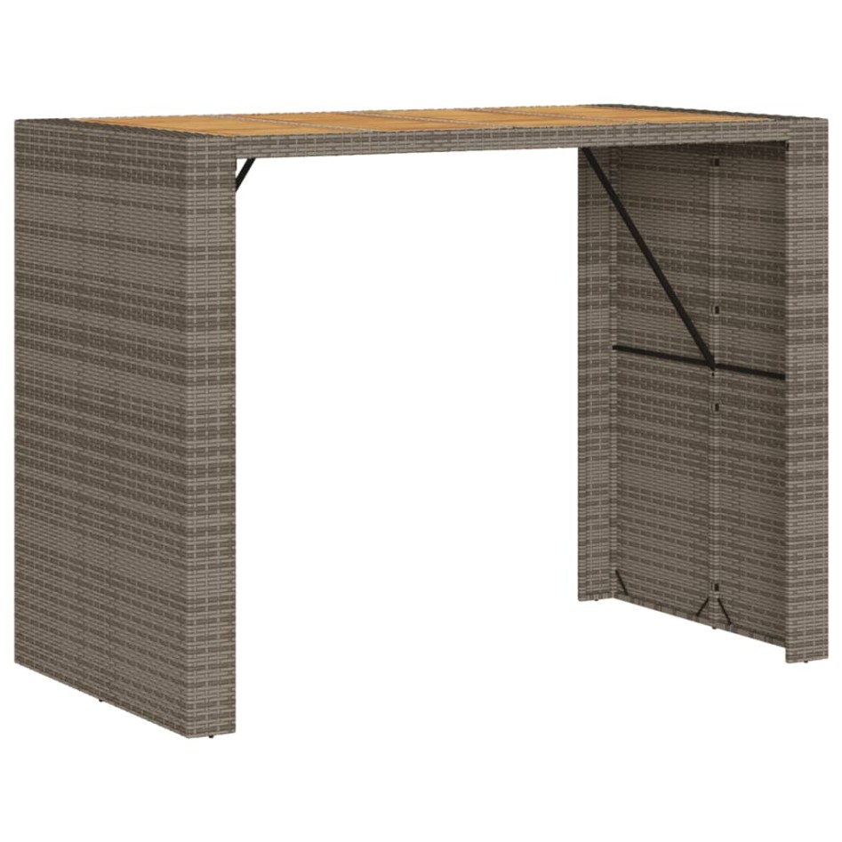 Mesa alta jardín superficie madera ratán PE gris 145x80x110