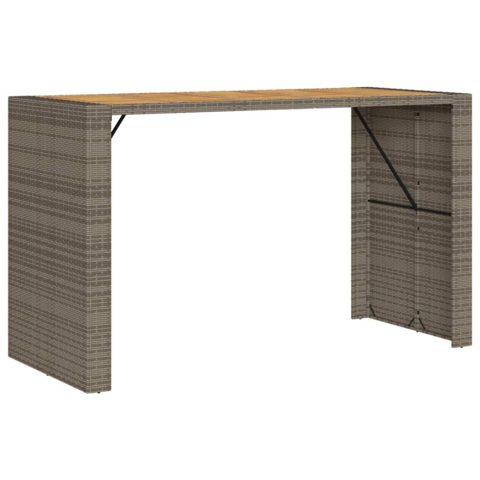 Mesa alta jardín superficie madera ratán PE gris 185x80x110