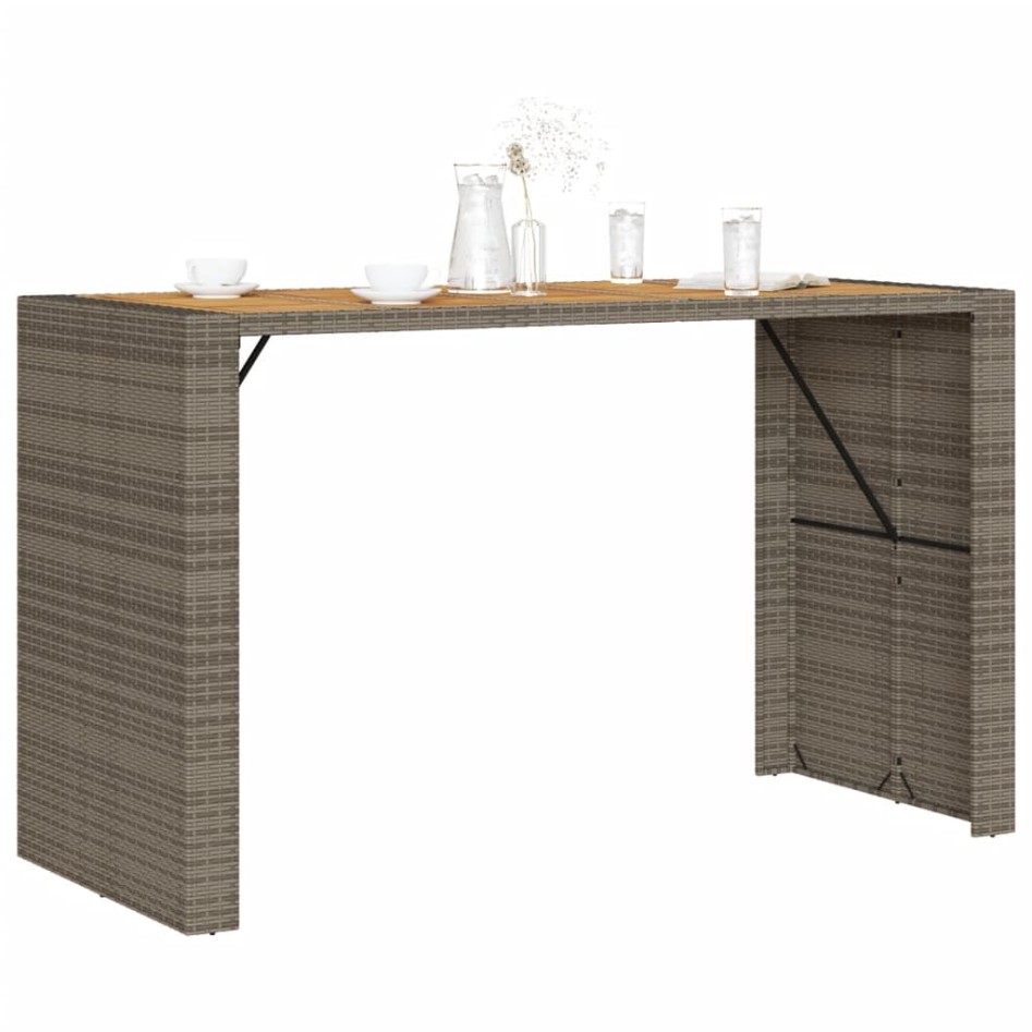 Mesa alta jardín superficie madera ratán PE gris 185x80x110