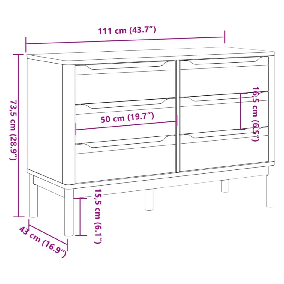 Cómoda cajonera FLORO madera maciza de pino