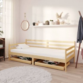 Sofá cama con cajones madera de pino maciza 90x200