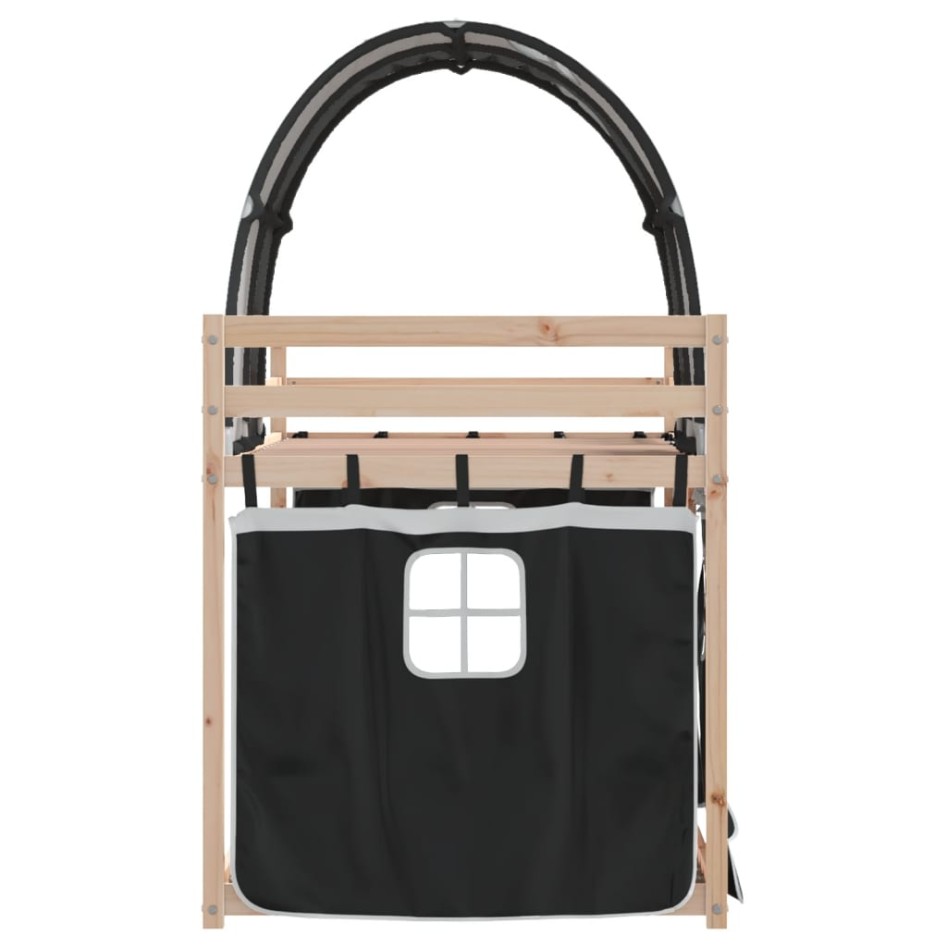 Litera con cortinas madera maciza pino blanco y negro 90x190