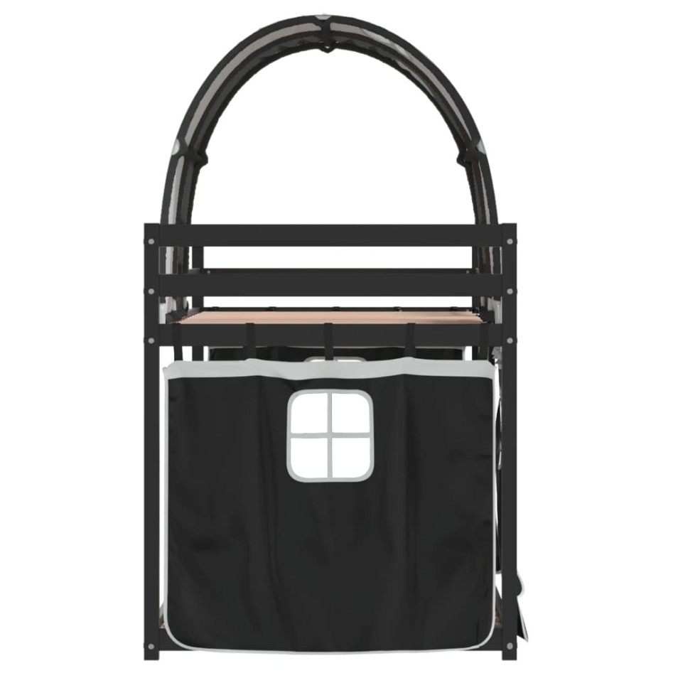 Litera con cortinas madera maciza pino blanco y negro 90x190